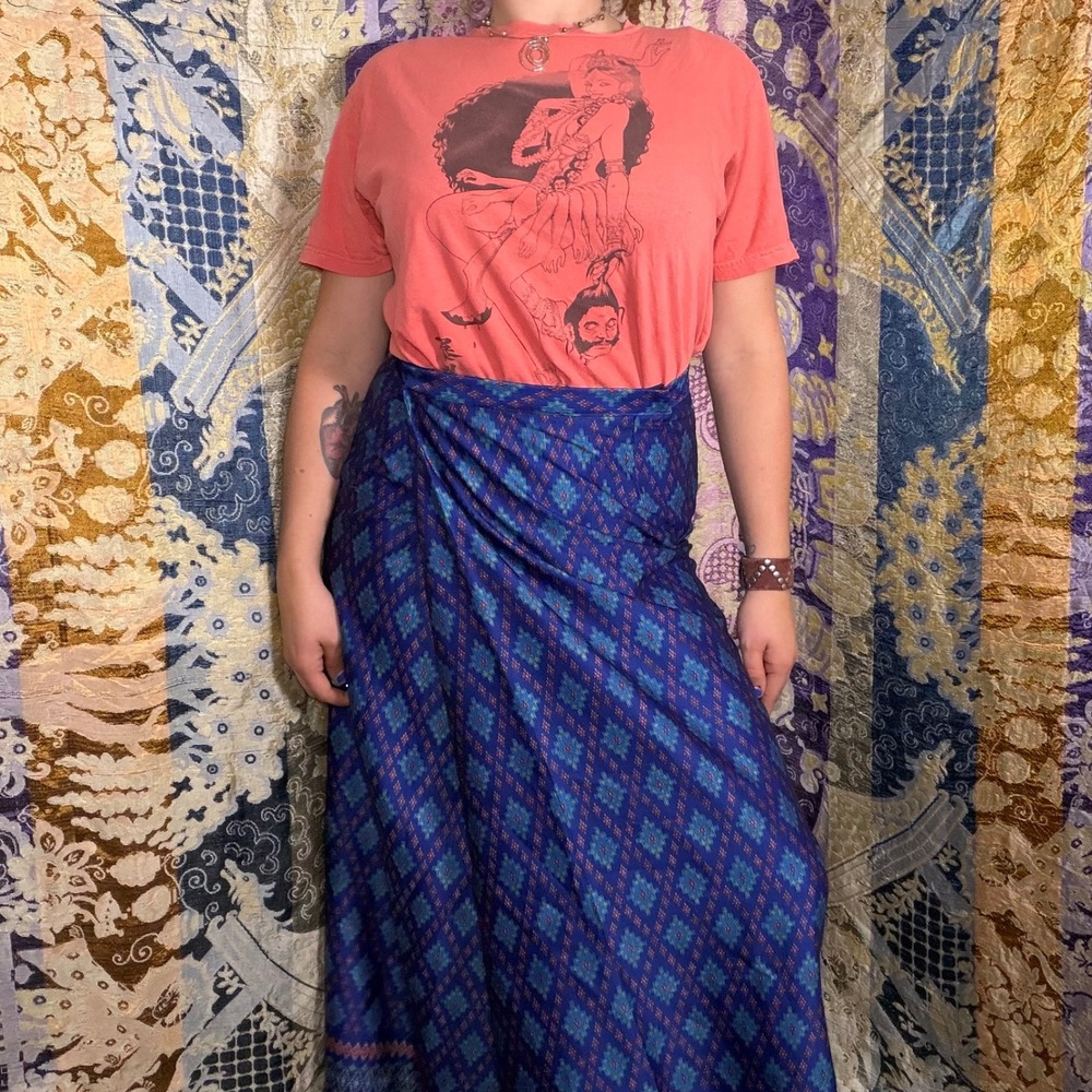 Blue Boho Indie Maxi Wrap Skirt Size M